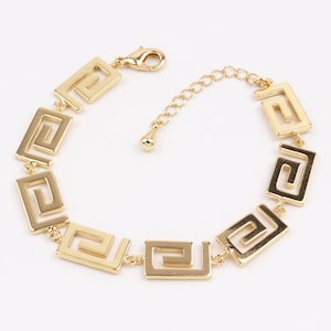 Holy Symbols, Custom Handmade 1pcs Delicate 18K Gold Filled Charm Greek Key Chain Bracelet, Lobster Claw Clasp, Link Bracelet, Minimalism
