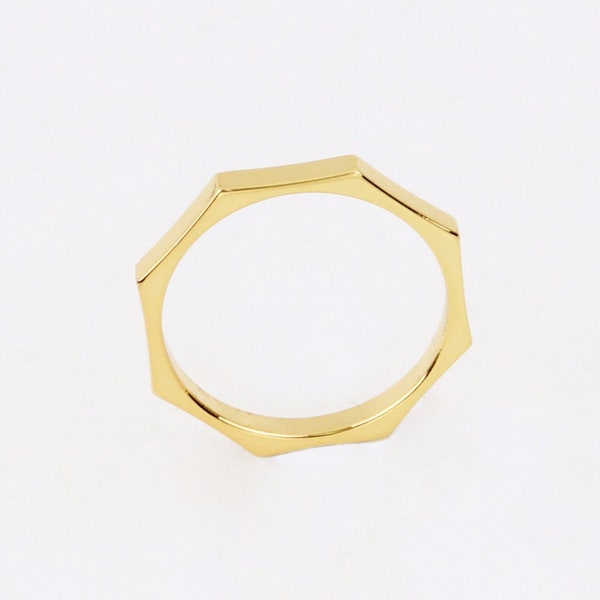 Custom Handmade 1pcs Dainty 18kt Gold Filled Geometric Design Solid Bolt Shape Octagon Ring Minimalist Boutique Brands Wedding Gifts For Her