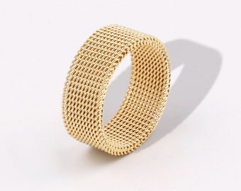 Personalizado Hecho a mano 1pcs Delicadeza 18kt Oro Relleno Redondo Tejido Ancho No Ajustable Anillo Ligero Minimalista Elegante Boutique Marcas al por mayor