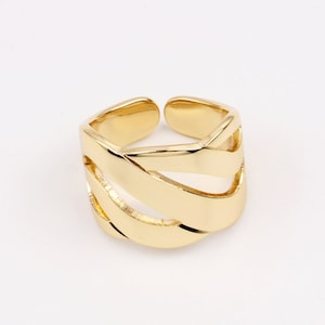 Custom Handmade 1pcs Dainty 14K Yellow Gold Brands Hollow Similar Chain Adjustable Ring Minimalism Stylish Lightweight Factory Supplier