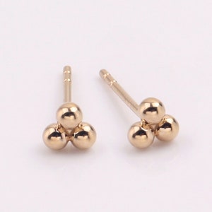 Wholesale Handmade 1 Pair 14k Solid Yellow GOLD Spheres Cluster Studs Everyday Style Beach Vacation Factory Not Tarnish Gift Anniversary