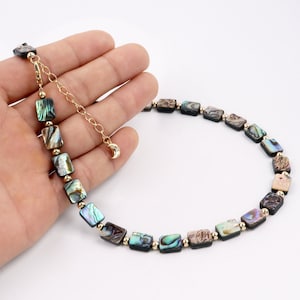 ¡Calidad superior! Personalizado Hecho a mano 1pcs Delicado 18K Oro relleno cuadrado Abulón Concha natural Gemsmtone Beads Collar Marcas elegantes Joyería