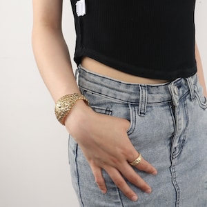 Custom Handmade 1Stk Zarte 18kt Gold filled Hohlkuppel Hexagon kleine Kugel Blätter Muster Öffnung Armbänder Ring Kombination Chic Marken