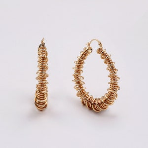 カスタムハンドメイド 1ペア デリカシー 16kt ゴールドフィルド 大胆な水滴 スパイラル サークル フープ イヤリング スタイリッシュ スタイル グレース ブティック ブランド ファクトリー
