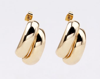 Custom Handmade 1 Pair Delicacy 18kt Gold Filled Double Creative Stylish Elegant Charm Smooth Stud Earrings Boutique Brands Woman Jewelry