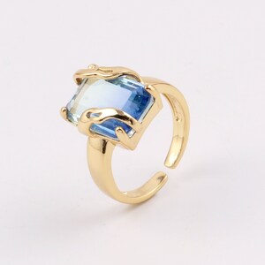 Custom Handmade 1pcs Dainty 18kt Gold Filled Blue Gradation Transparent Opening Zircon Statement Rings Minimal Stylish Boutique Brands Gift