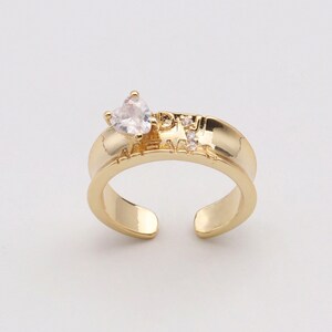 Custom Handmade Delicacy 18K Gold Filled High -End Flawless Heart-Shaped Zircon Statement Open Rings Minimal Stylish Boutique Brands