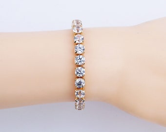 Custom Handmade 1pcs Delicate 18K Gold Filled Square Cubic Zirconia Hip-Hop Statement Bracelet,  Lobster Claw Clasp, Link Bracelets, Minimal