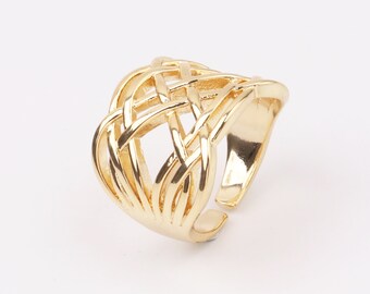 Hecho a mano personalizado 1pcs Delicado 18kt Oro Relleno Geometría Hueco Chunky Tejido Ancho Anillo Ajustable Minimalista Elegante Boutique Marcas Suministro