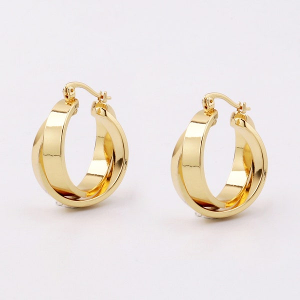 Custom 24mm Wide Small 18kt Gold Filled Round Hoops Earrings, Minimal Stylish Chic Factory Supplier for Boutique Brands