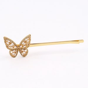 Custom Handmade 1pcs Dainty 18kt Gold Filled Stylish Cubic Zirconia Baguette Butterfly Hair Pins Wedding Bride Bridesmaid Hair Accessories