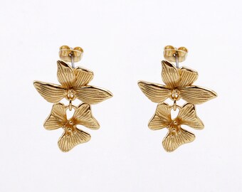 Custom Handmade  Delicacy  Gold Filled Exclusive Design Temperament Flower Sagging Stud Earrings Minimal Stylish Boutique