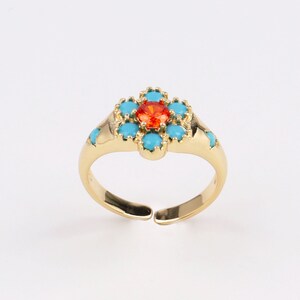 Custom Handmade 1pcs Delicate 18kt Gold Filled Turquoise Stamp Shiny Rubies Opening Stackable Ring lightweight Boutique Brands Women Gift