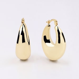 1 Pair Oval Pear Tear Drop Bold Genuine 18k Gold Filled Hoop Earrings Handmade Chic Stylish Chunky Lightweight Limited Stock 0801-2193-1