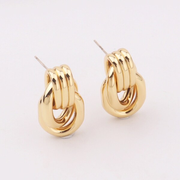 Custom Handmade 1 pair 18k Gold Filled Medium Multi Circles Tube Earrings Ear Studs Lightweight for Boutique Shops Brands Factory