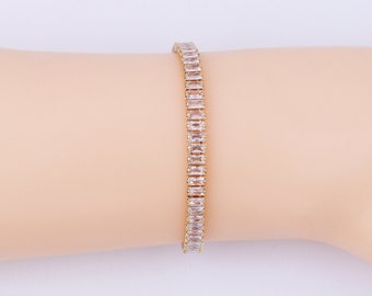 Handmade Custom 1pcs Delicate 18K Gold Filled Rectangular Cubic Zirconia Stone Bracelet, Lobster Claw Clasp, Link Bracelet, Minimalism