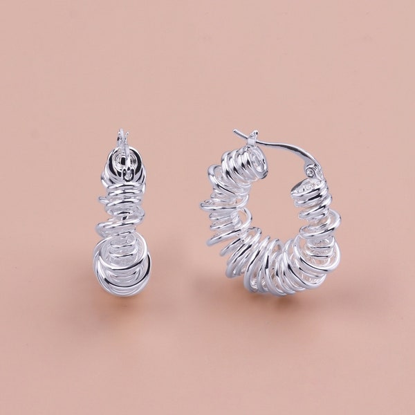 Custom Handmade 1 Pair Delicate 1 Micron Silver filled Chunky Telephone Wire Spiral Huggie Hoops Earrings Minimal Chic Boutique Brands