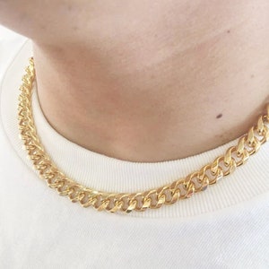 Handmade Custom, 1pcs 9.5mm Large 16K Gold Filled Curb Chain Wheat Chain Necklace, Lobster Clasp, Link Choker Necklace, Minimal 2009-2143-1