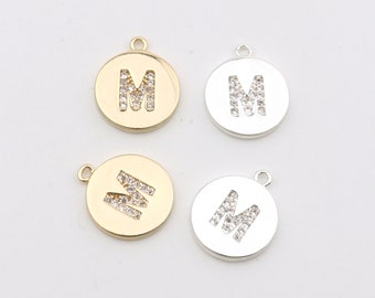 1pcs 14K Gold Filled, Silver Filled Brass English Alphabet Letter M Microscope Round Charm Pendants Hangtags 0102-2236-1/2