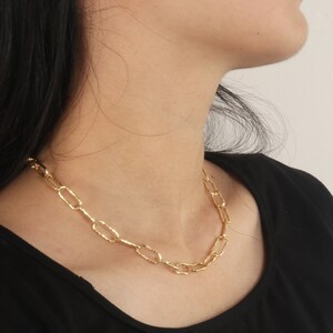 Unique! Custom Handmade 1pcs Delicate 18K Gold Filled Bold Chunky Long Strip Embossed Chain Link Necklace, Lobster Clasp, Minimalism Stylish