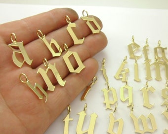 Customize 14K Gold Plated Brass A-Z Old English 26 Initial Large Letters Pendants, Personalized Name 0102-2226-1