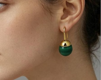 Custom & Handmade Gold Filled Natural Planet Malachite Earrings Factory For Brands Boutique