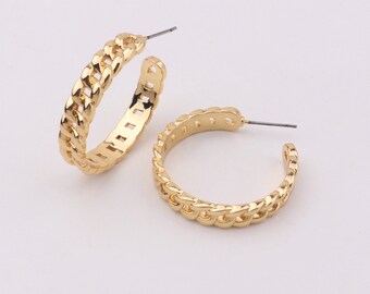 Custom Handmade 1 Paar Zarte 18k Gold Filled 30mm Panzergliederkette Runde Creolen Gold Creolen Minimal Business Marken Großhandel 0801-2201-1