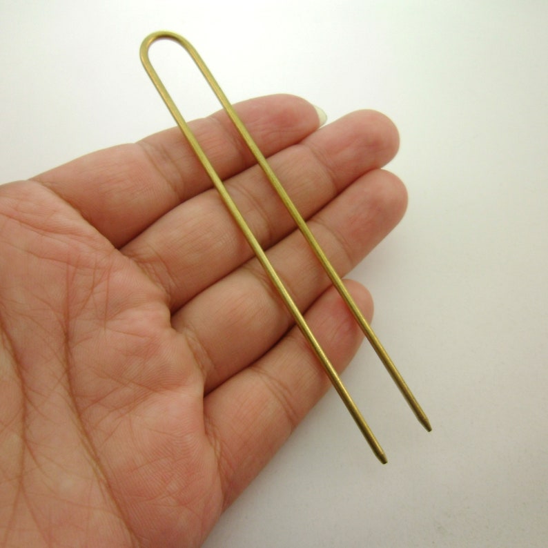 Simple Long Thick High Quality Hair Fork Hair Arch Hair Stick Hair Folder Pin Hair Accessories Supplies, Raw Brass Solid Wire, 0806-0001 image 1