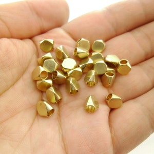 30pcs Large Hole 3mm Faceted Raw Brass Beads Spacers 7x6mm Leather Cord Stamping Initials on the Faceted Side 0101-0815