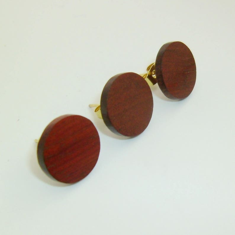 Precious Natural Rosewood Geometry Round Wood Stud Earrings Lead and Nickel Free 0801-000156 2 Pairs Handmade Gift* 4pcs