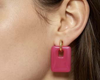 Custom & Handmade Gold Filled Rose-Red Acrylic Square Earrings Factory For Brands Boutique