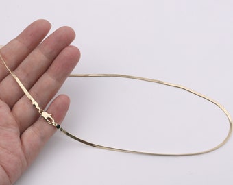 Handmade Custom, 1pcs 2mm Genuine 14K Gold Plated, Thick Gold Layer (Light Gold) Flat Snake Chain Necklace, Link Choker, Lobster Clasp