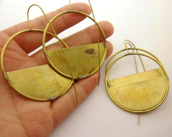 Handmade Unfinished, 4pcs Large Chic Stylish Round Half Circle Earring Findings Blanks Bases, Embossing Sculpture Offer Free Polish Service