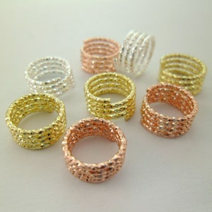15pcs Dainty 10mm Large Hole Round Screw Twist Tube Beads Rings Shiny Hand Curved Genuine 14k Gold, Silver & Rose Gold 0101-0837-123