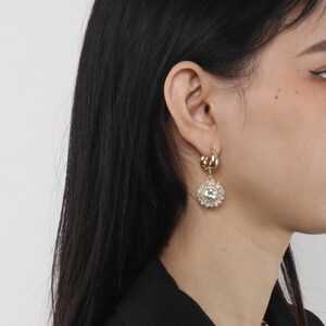 Custom Handmade 1 Pair Dainty 18kt Gold Filled Thick Glossy Spiral Square Round Cubic Zirconia Huggie Dangle Hoop Earrings Boutique Brands