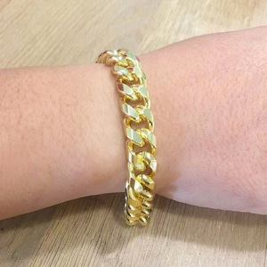 Feito à mão personalizado, 1 peça grande larga banhado a ouro 14K pulseira de corrente de trigo, fecho de garra de lagosta, pulseira de elo, minimalismo 2007-2039-1