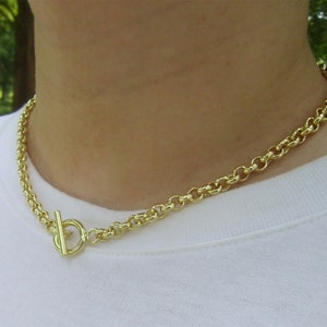 Handmade Unique Custom, Dainty Thick Bold OT Toggle Clasp Genuine 14kt Gold Plated Rolo Chains Necklace Minimal, Unqiue Source for Business