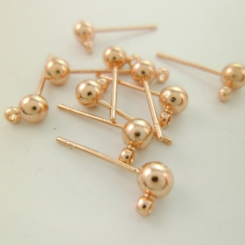 High Quality Brass Custom from Factory 5001-0001-3 20pcs Minimal Dainty Shiny Rose Gold 4mm Ball Studs Earrings with a Loop
