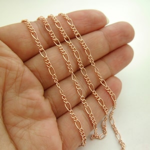 Hot Style* 10 Feet (3.1M) Dainty Shiny Genuine Rose Gold Figaro Chain Flat Curb Links Chains, Soldered Strong 2.8mm Wide, Factory 08032014-3