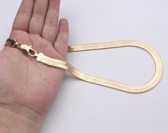 Custom 1pcs Gold Filled, Silver Filled 9mm Thick Flat Snake Chain Necklace, Lobster Clasp Herringbone Choker Necklace, Link Choker Necklace
