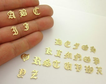 Unique Initials Source Custom, Small 14K Gold Plated Brass A-Z Old English Gothic 26 Initial Letters Pendants, Personalized Name 0102-2212-1