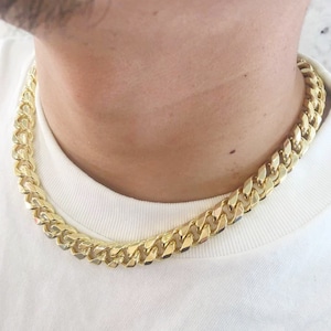 Handmade Custom, 1pcs Large Wide 14K Gold Plated Curb Chain Wheat Chain Necklace, Lobster Clasp, Link Choker Necklace, Minimal 2009-2008-1