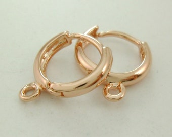 2pcs Shiny Dainty Rose Gold Round Hoop Earring Ear Clips with Loop Connector, Personalized Styles with Charm Initials Cast Brass 0801-2014-3