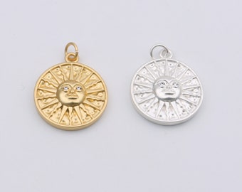 激安！特価品 Gold, Satin 25x20mm 1pcs Silver Sun Zircon Brass Plated 小物