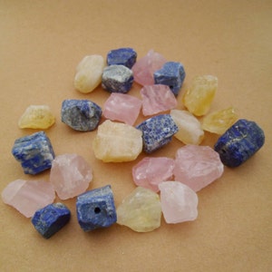 6pcs Large Natural Raw Stones Nuggets Beads Rose Quartz, Citrine & Lapis Healing Chakra 0301-0213