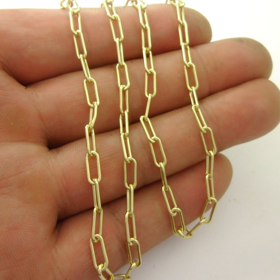 Delicate1m 14K Gold Plated Brass Rectangle Cable Chains 1mm
