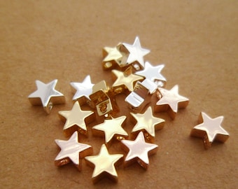15pcs DAINTY Cute Tiny (Real) Gold, Silver & Rose Gold Plated Star Beads Charms Pendants Top Hole Gifts 6x3mm Brass 0101-0605-123