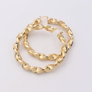 Large Bold Chunky Handmade 1 Pair 18kt Gold Filled Twisted Hoops, Stylish and Lightweight, Thin Pins Minimal Dainty for Brands Boutique