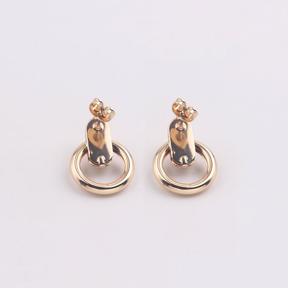 Handmade 1 Pair 16K Gold Plated Double Hoops Rings Ear Studs