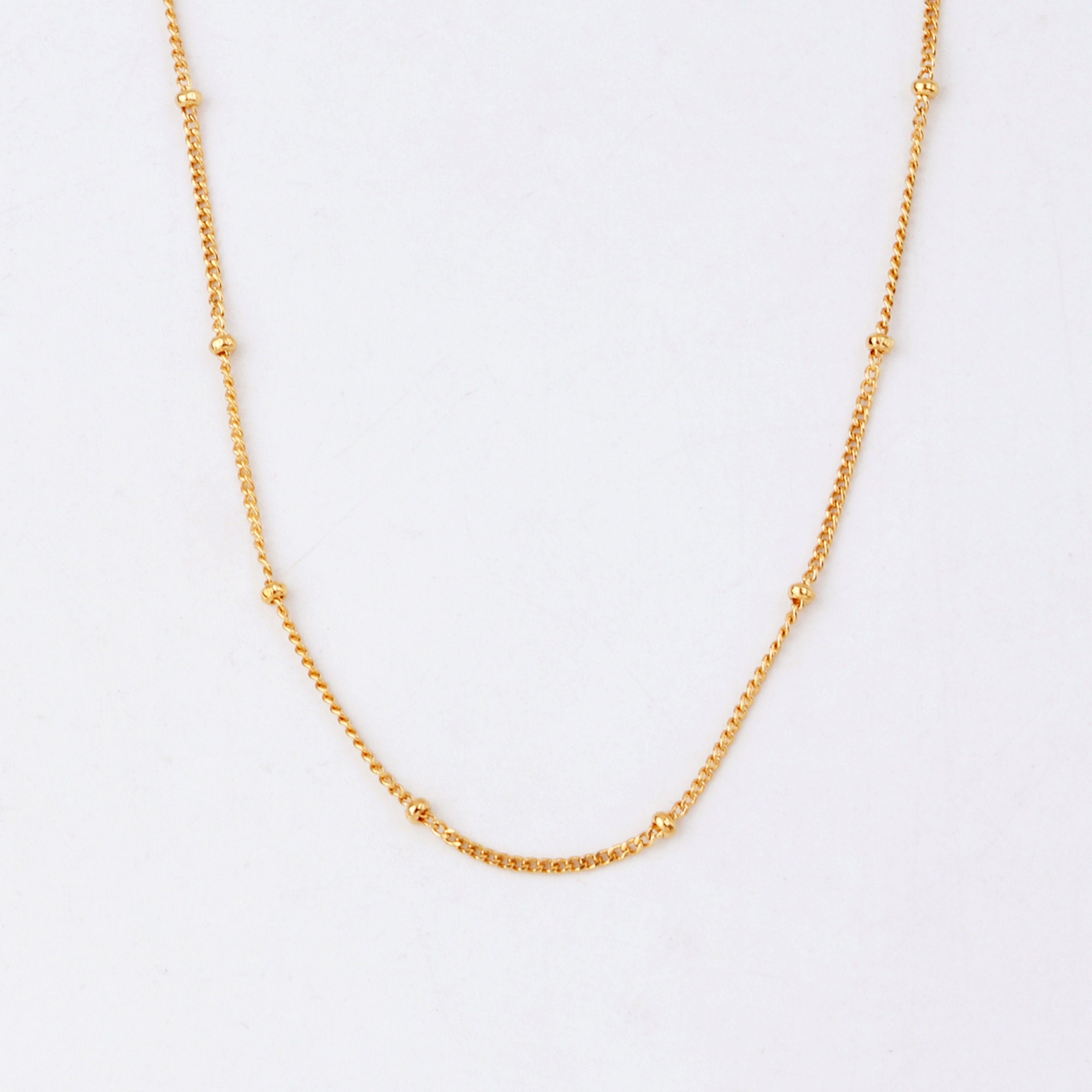 Custom Handmade 1pcs Dainty 23K USA Gold Filled Thin Ball Satellite Chain Necklace, Lobster Clasp, Link Choker Necklace, Minimalist